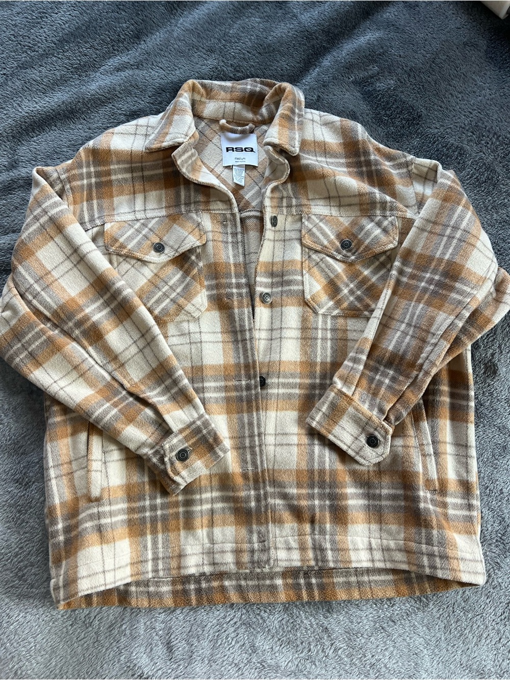 RSQ Plaid Shacket Jacket - Cream, Brown & Tan